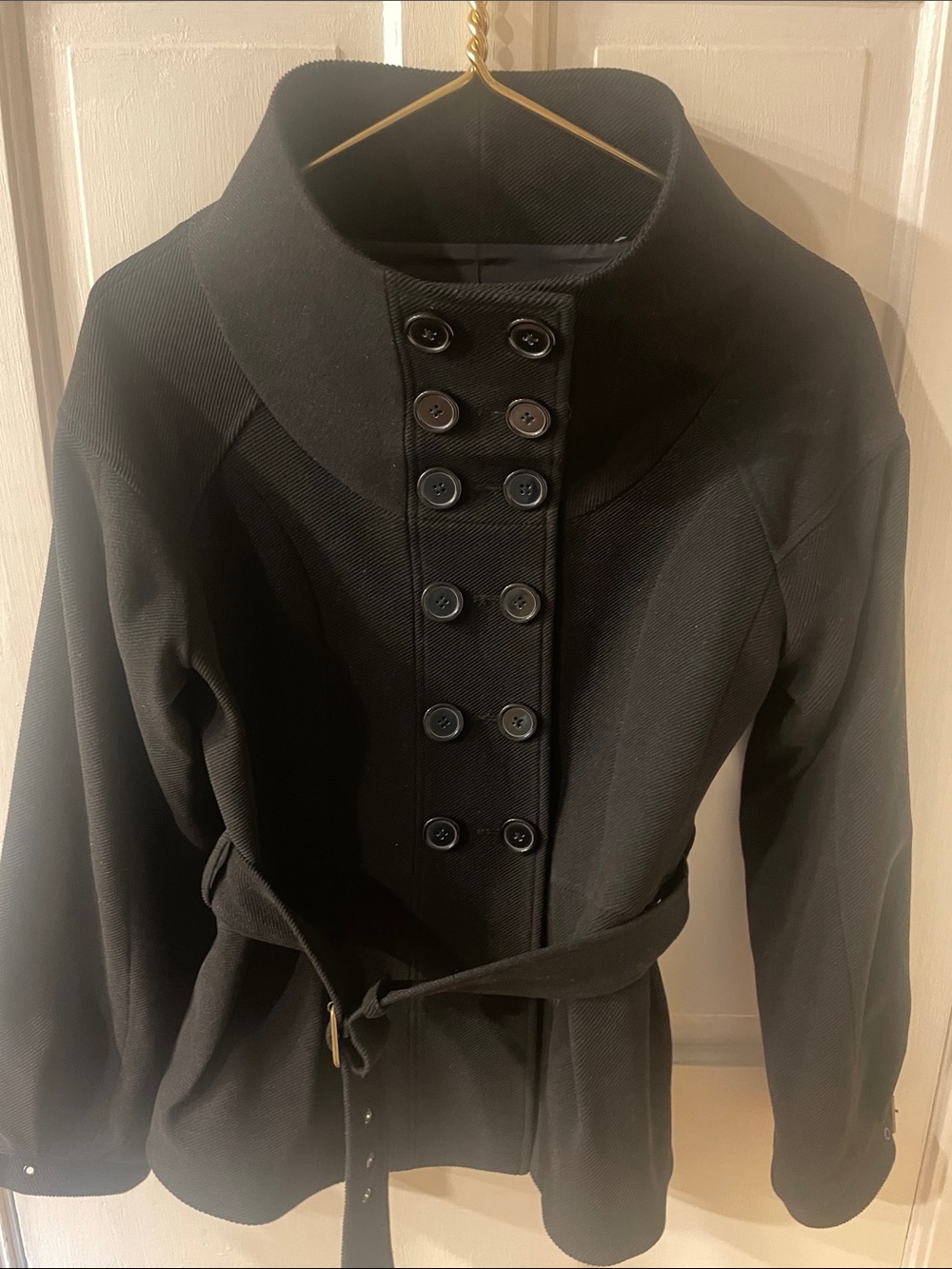 J. Peterman Black Double-Breasted Belted Trench Coat